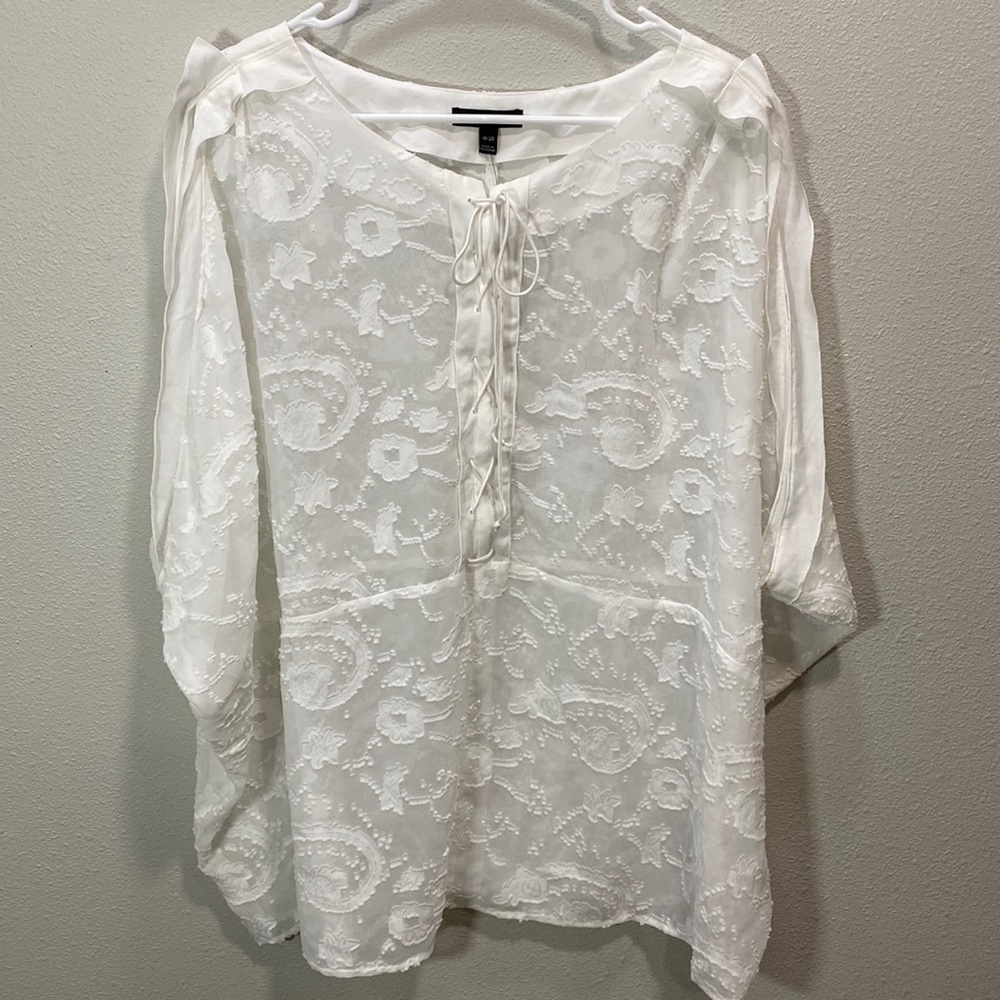 Lane Bryant sheer blouse overlay white‎